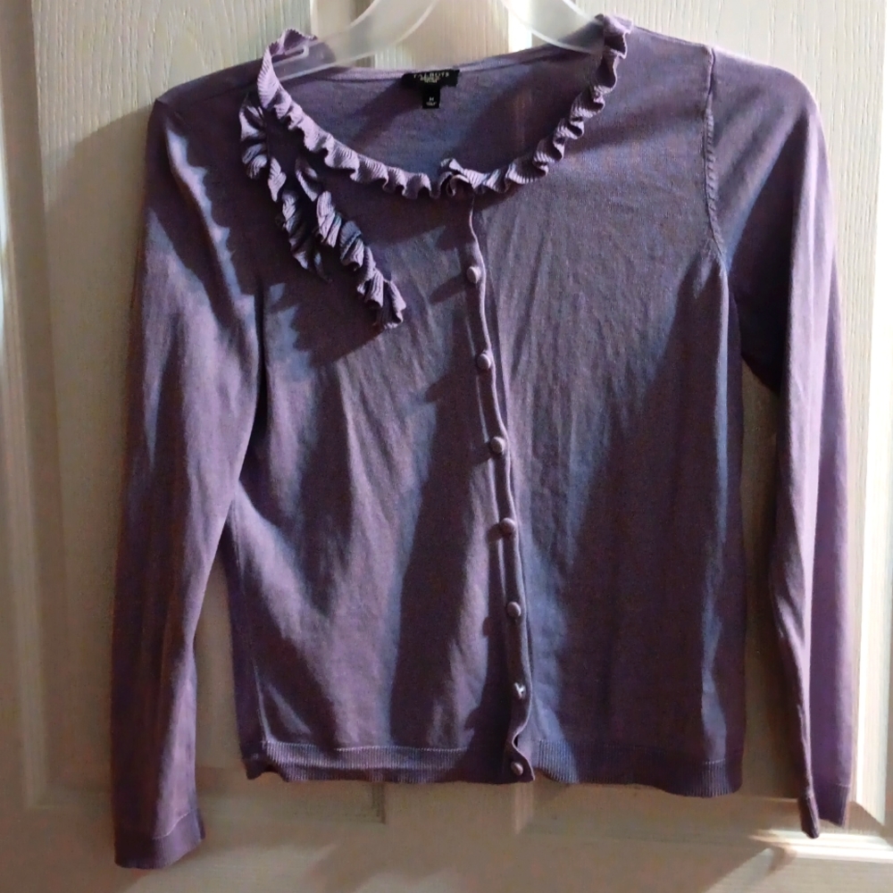 Talbots Light Purple Ruffle Cardigan
